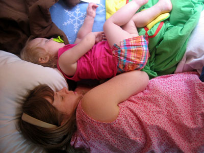 Mommy and baby in the middle of a nap together